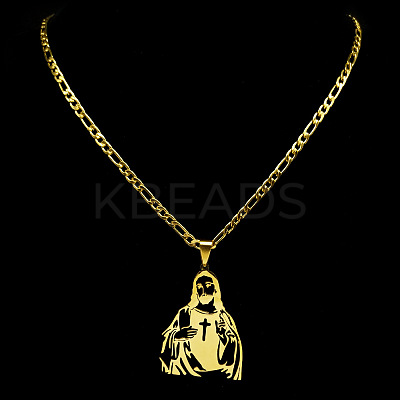 304 Stainless Steel Jesus with Cross Hollow Pendant Necklaces FS-WG1CC45-02-1