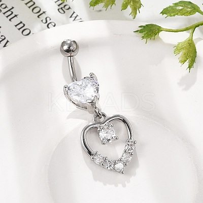 Alloy Crystal Rhinestone Dangle Curved Barbell Belly Rings LS-AJEW-R007-04P-06-1