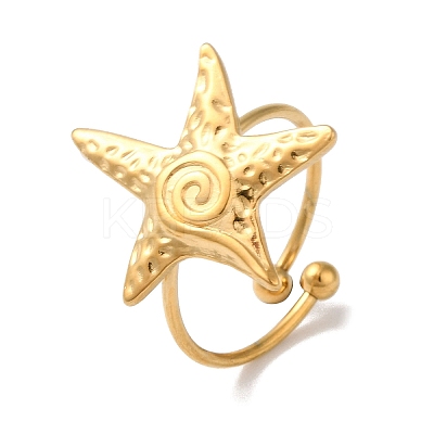 Ion Plating (IP) 304 Stainless Steel Starfish Open Cuff Rings for Women RJEW-M167-08E-G-1