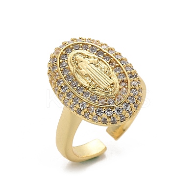 Brass Micro Pave Clear Cubic Zirconia Cuff Rings for Women RJEW-C126-16G-1