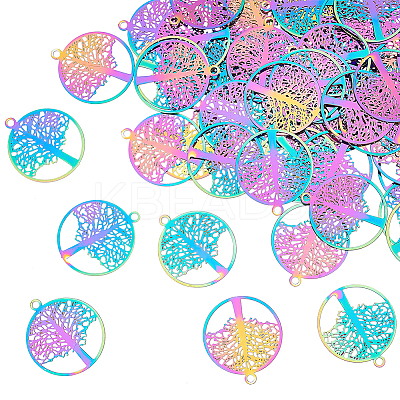60Pcs Ion Plating(IP) 201 Stainless Steel Filigree Pendants STAS-DC0012-61-1