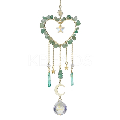 Natural Green Aventurine Chip Beads with Brass Findings Pendant Decorations HJEW-JM01814-03-1
