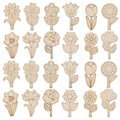 1Set Flower Unfinished Blank Wooden Pendants Set for Painting Arts HJEW-SC0002-71-1