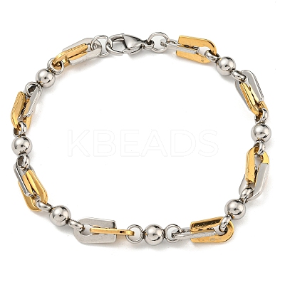 Ion Plating(IP) Two Tone 201 Stainless Steel Arch & Round Link Chain Bracelet BJEW-B078-18GP-1