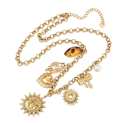 304 Stainless Steel & Resin & Imitation Pearl Multi-Pendant Bib Necklaces for Women SA-CBA717A-04G-1