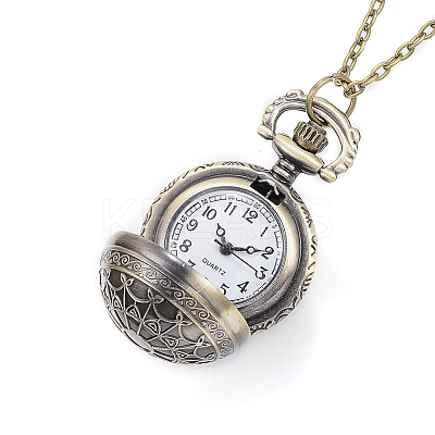 Carved Alloy Flat Round Pendant Necklace Quartz Pocket Watches WACH-P006-06-1