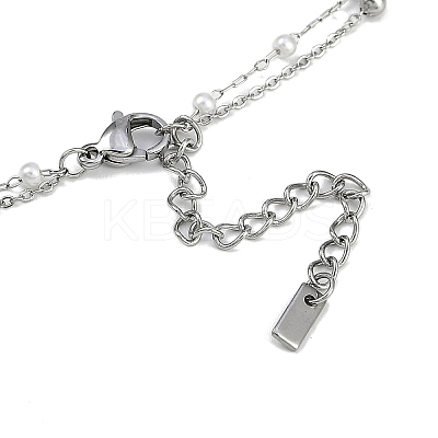 304 Stainless Steel & Plastic Imitation Pearl Double Layer Bowknot Pendant Necklaces NJEW-I129-03P-1