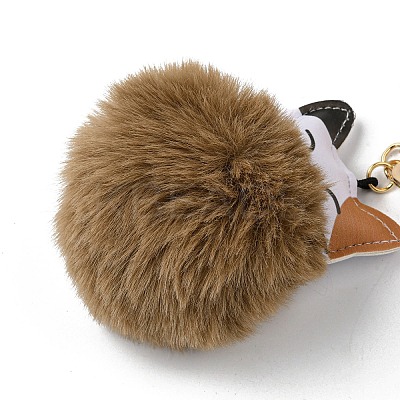 Imitation Rex Rabbit Fur Ball & PU Leather Cat Pendant Keychain X1-KEYC-K018-05KCG-03-1