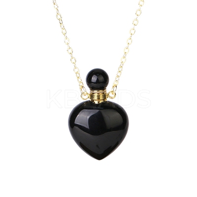 Natural Black Onyx(Dyed & Heated) Perfume Bottle Pendant Necklace PW-WG2A891-19-1