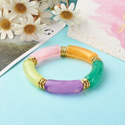 Imitation Gemstone Acrylic Curved Tube Beads Stretch Bracelets BJEW-JB06588-1