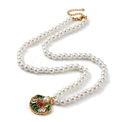 PVD Vacuum Plating 304 Stainless Steel Colorful Cubic Zirconia Shell Shape Pendant Necklaces STAS-Z114-22G-1
