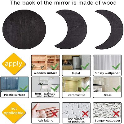 Acrylic Wooden Moon Phase Mirror DIY-WH0167-48B-1