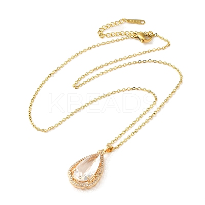 Brass Micro Pave Cubic Zirconia Pendant Necklaces NJEW-E106-18KCG-01-1