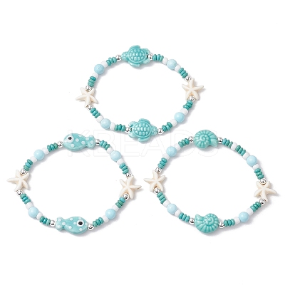 3Pcs Synthetic Turquoise & Porcelain & Dyed Natural Howlite Beads Stretch Bracelets for Women X-BJEW-JB11793-1