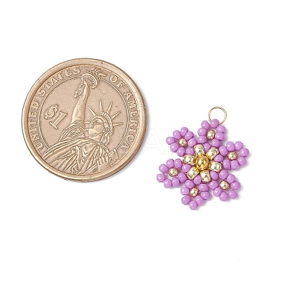 Glass Seed Beaded Flower Pendants PALLOY-MZ00712-1