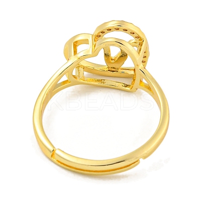 Heart with Letter Rack Plating Brass Micro Pave Cubic Zirconia Adjustable Rings for Women RJEW-I105-06G-V-1