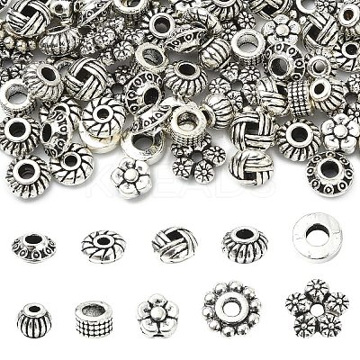 100Pcs 10 Styles Tibetan Style Alloy Spacer Beads TIBEB-YW0001-14-1