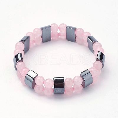 Natural Rose Quartz Stretch Bracelets BJEW-JB02837-01-1