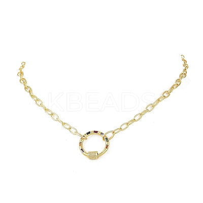 Brass Paperclip Chain Necklaces with Colorful Cubic Zirconia Ring Carabiner Locks for Women NJEW-JN06461-1