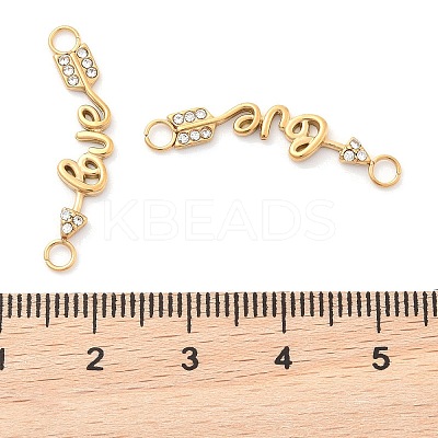 304 Stainless Steel Crystal Rhinestone Word Love Connector Charms STAS-Q340-07G-1