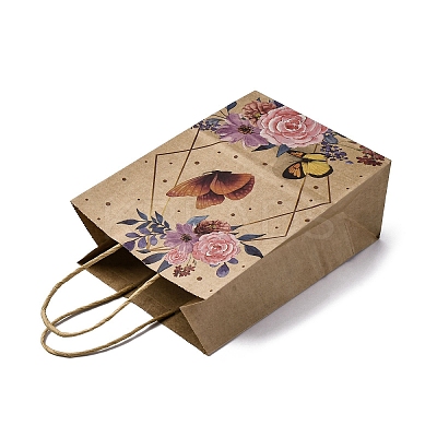 Flower Butterfly Pattern Kraft Paper Bags LS-CARB-F012-03A-1