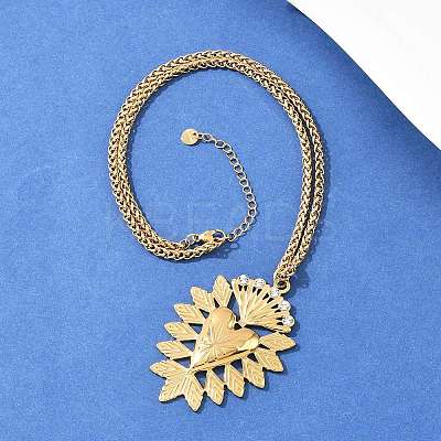 304 Stainless Steel Crystal Rhinestone Heart Pendant Wheat Chain Necklaces NJEW-P344-01G-1
