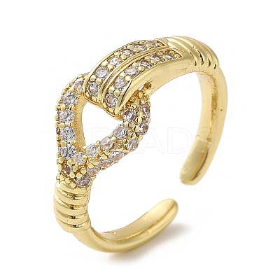 Brass Micro Pave Cubic Zirconia Open Cuff Ring for Women RJEW-F154-02G-B-1