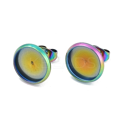 Flat Round 304 Stainless Steel Stud Earring Settings Ion Plating(IP) STAS-I323-16mm-RC-1
