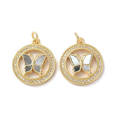 Brass Micro Pave Clear Cubic Zirconia Pendants KK-B083-37D-G-1