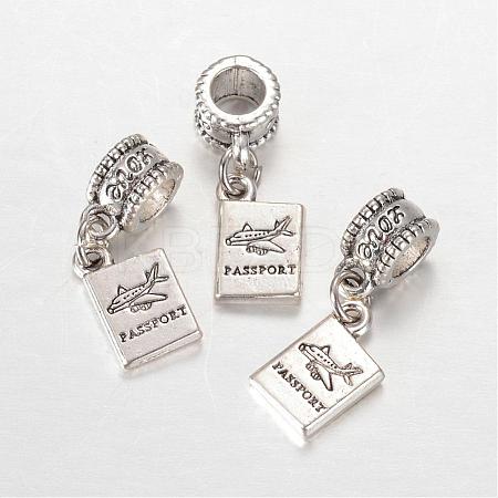 Rectangle with Word Passport Alloy European Dangle Large Hole Pendants MPDL-F017-06-1