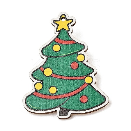 Christmas Theme Wood Printed Brooches for Women JEWB-Z029-01A-1