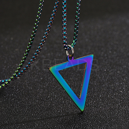 Inverted Triangle Stainless Steel Pendant Box Chain Necklaces for Men FS-WGF3CC6-04-1