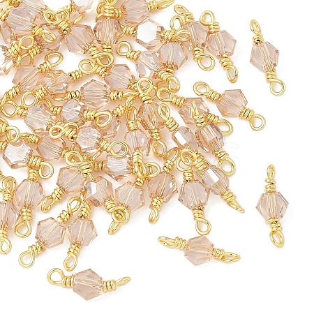 Glass Faceted Hexagon Connector Charms KK-C097-07G-01-1