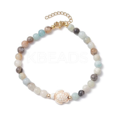 Natural Flower Amazonite &  Synthetic Turquoise Charm Anklets for Women AJEW-AN00616-02-1