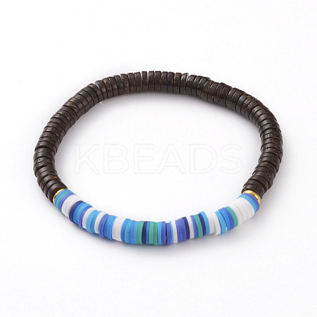 Polymer Clay Heishi Beads Stretch Bracelets BJEW-JB05811-04-1