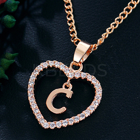 Alloy Crystal Rhinestone Heart with Initial Pendant Necklaces WGD4CFD-03-1