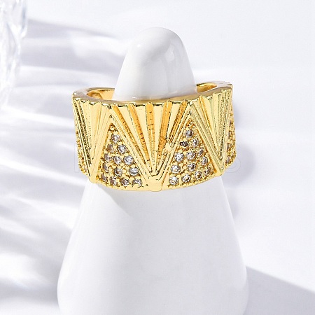 Brass Micro Pave Clear Cubic Zirconia Cuff Rings for Women RJEW-Q009-08G-1