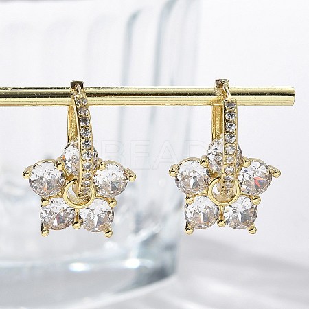 Flower Shape Clear Cubic Zirconia Hoop Earrings EJEW-F310-03G-1