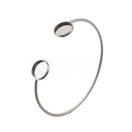 304 Stainless Steel Cuff Blank Bangle Bases with Flat Round Trays STAS-D381-01A-P-1