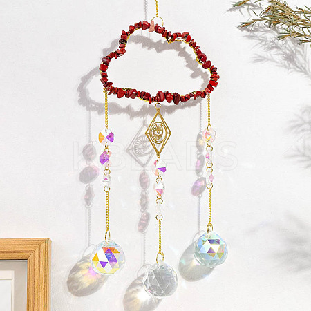 Natural Red Jasper Copper Wire Wrapped Cloud Hanging Ornaments PW-WG49920-03-1