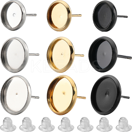 54Pcs 9 Style Flat Round 304 Stainless Steel Stud Earring Settings STAS-SC0006-66-1