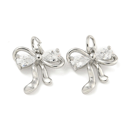 Brass with Clear Cubic Zirconia Charms with Jump Rings KK-Q820-09P-1
