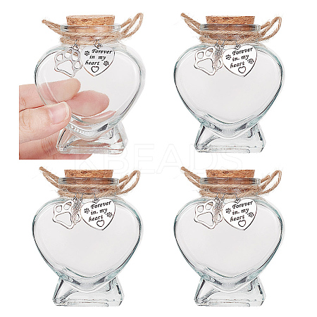 3Pcs Heart Shaped Pet Hair Memorial Bottle with Paw Print Charms AJEW-NB00002-1