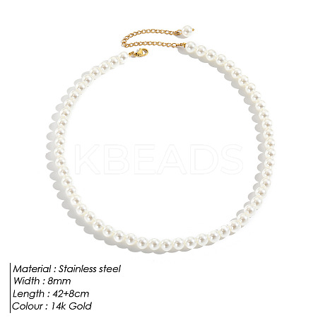 Elegant High-Quality Non-Fading 8mm Round Natural Pearl Beaded Necklaces for Women VI2074-5-1