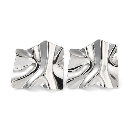 Non-Tarnish 304 Stainless Steel Textured Square Ear Studs for Women LS-EJEW-P234-05P-1