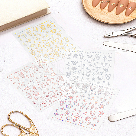 4Sheets 4 Colors PET Waterproof Self-Adhesive Moon Star Sun Decorative Stickers MRMJ-LP0002-13-1