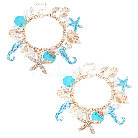 2Pcs Alloy Rolo Chain Charm Bracelets for Women BJEW-HY0001-04-1