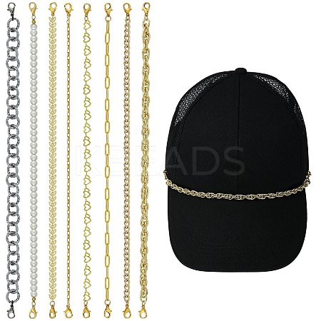 8Pcs 304 Stainless Steel & Brass & Aluminium  Baseball Cap Chain HJEW-SW00145-1