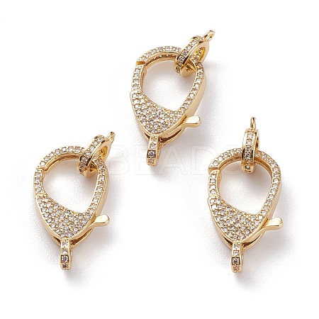 Brass Micro Pave Clear Cubic Zirconia Lobster Claw Clasps KK-C100-43G-G-1