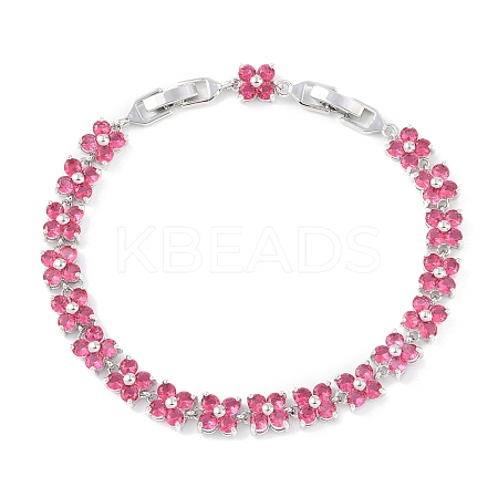 Noble Gift Ideas for Lady Platinum Tone Brass Micro Pave Cubic Zirconia CZ Flower Link Chain Bracelets BJEW-L472-07-1-1